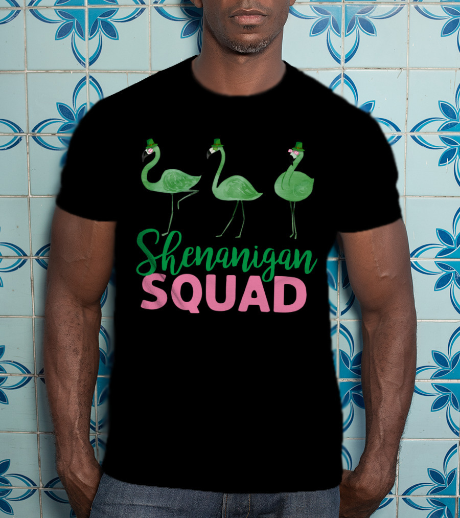 Shenanigan Squad Green Flamingos Irish T-Shirt