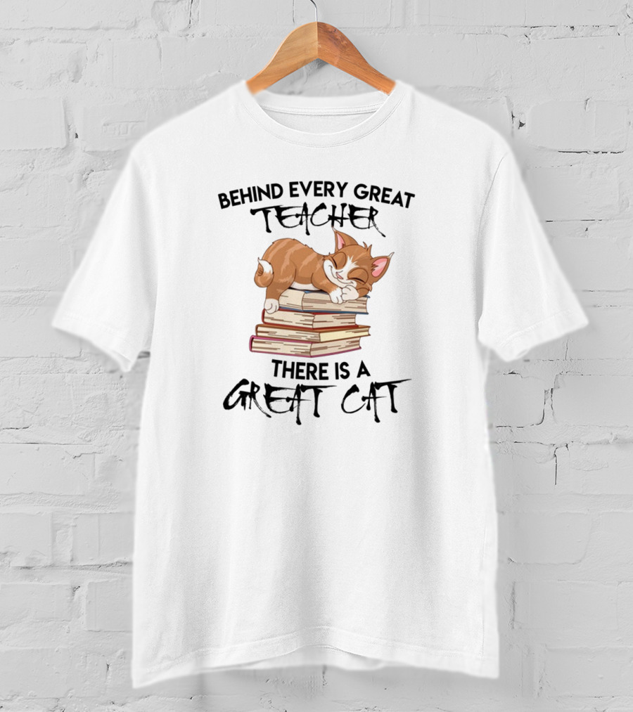 Behind Every Great Teacher There Is A Sleeping Cat On Books T-Shirt