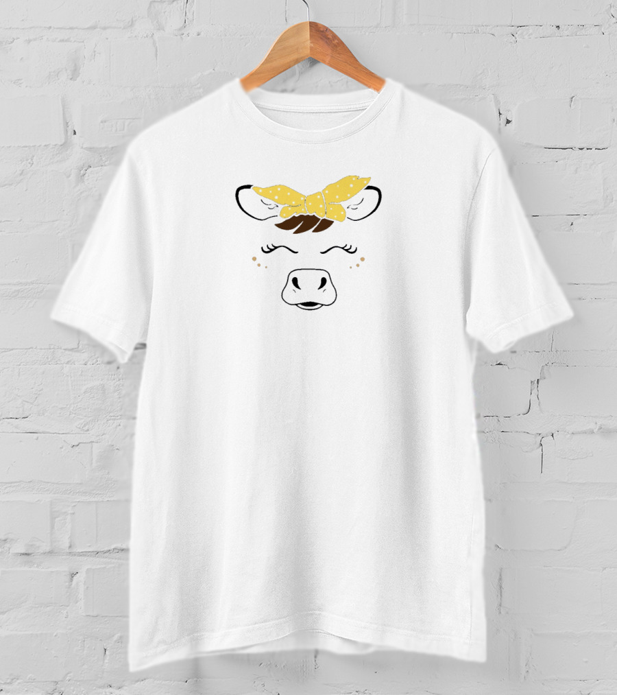 Cows With Yellow Polka Dot Bow Cute Face T-Shirt