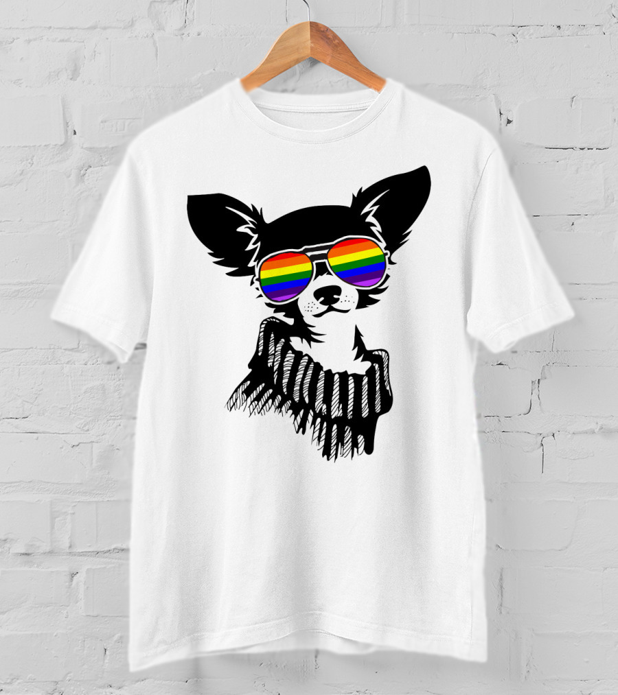Pride Rainbow Sunglasses Chihuahua Dog T-Shirt
