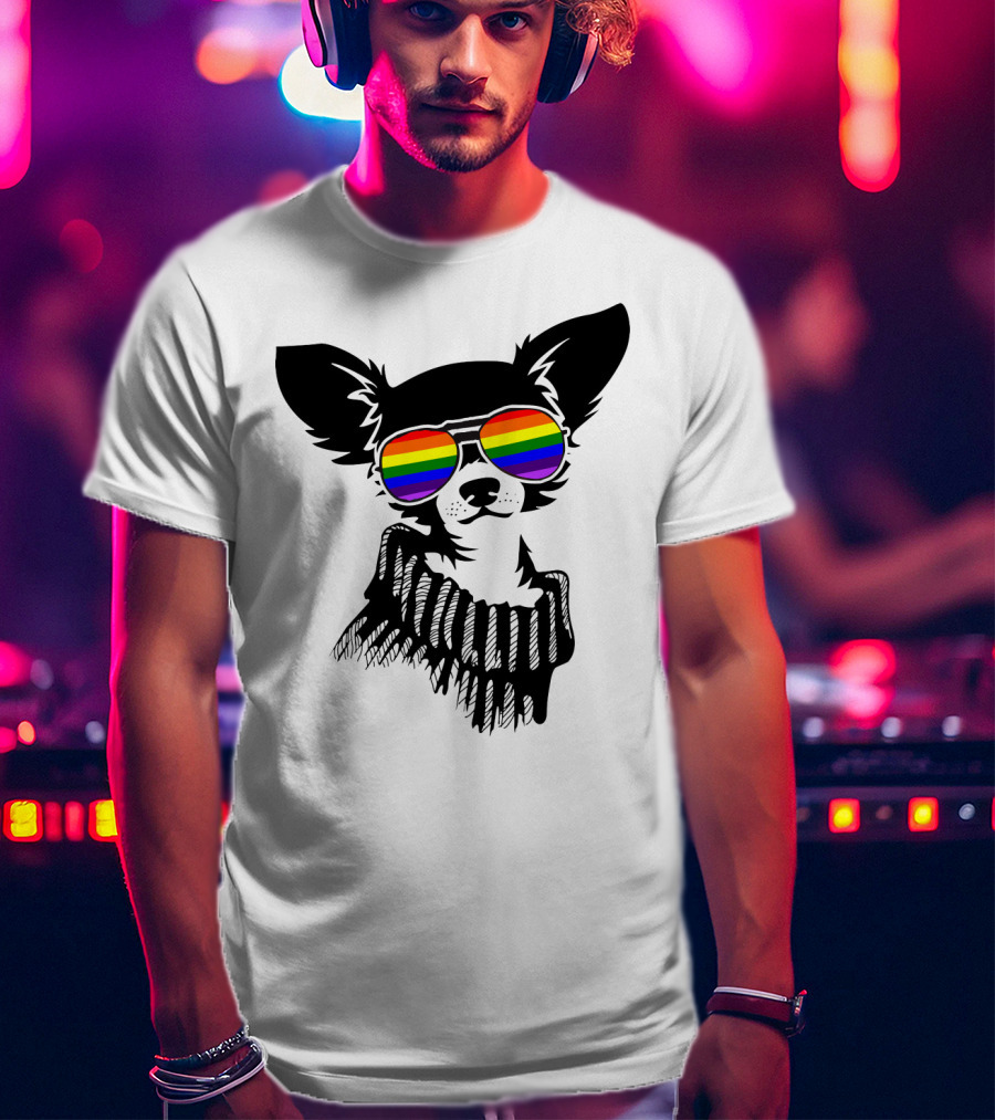 Pride Rainbow Sunglasses Chihuahua Dog T-Shirt