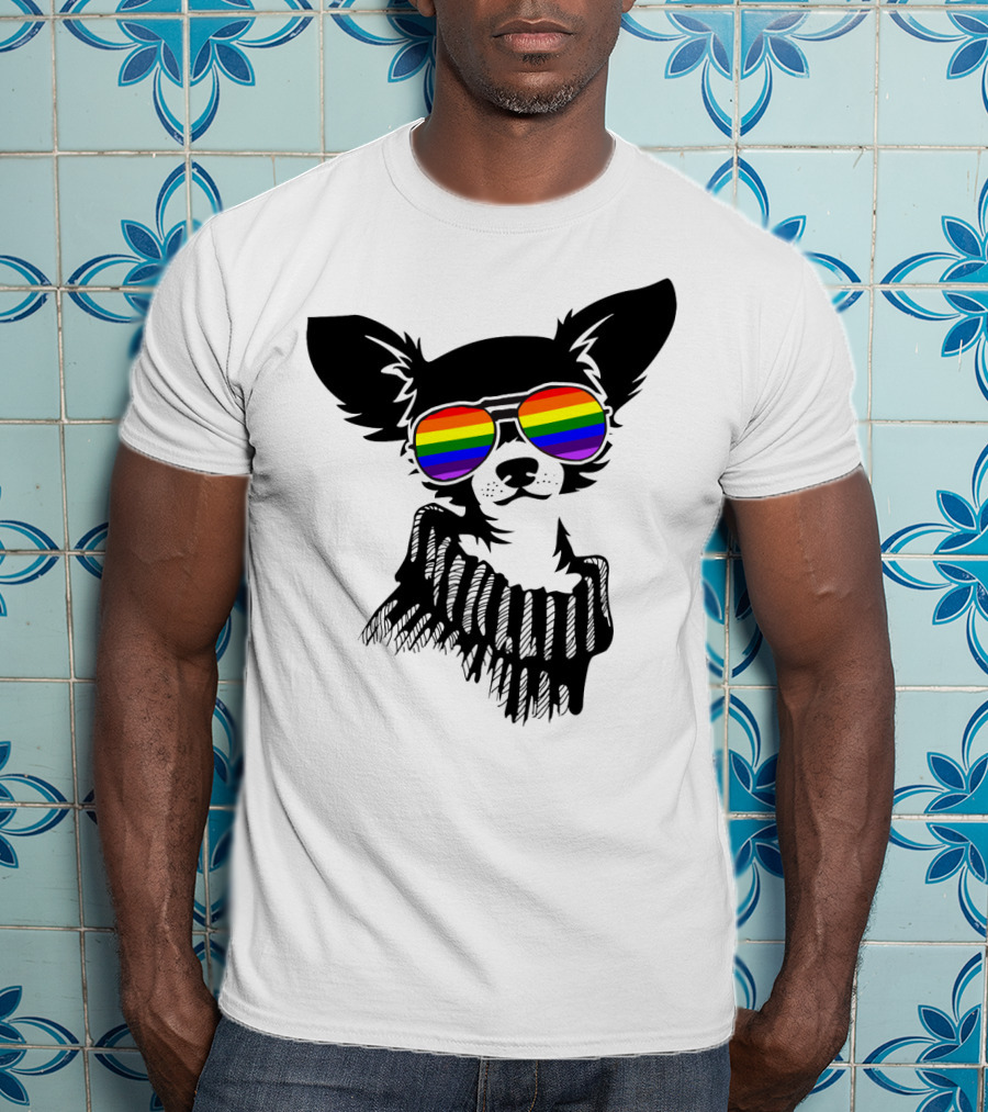 Pride Rainbow Sunglasses Chihuahua Dog T-Shirt