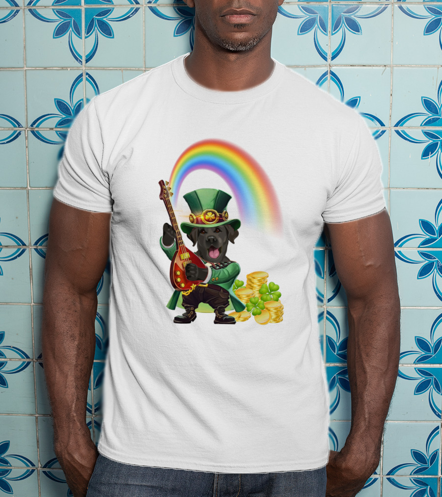 Dog Rocking Irish Luck Rainbow Guitar T-Shirt