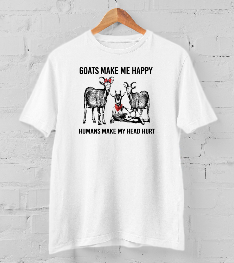 GOATS MAKE ME HAPPY HUMANS MAKE MY HEAD HURT Red Bandana Vintage Goat Trio T-Shirt