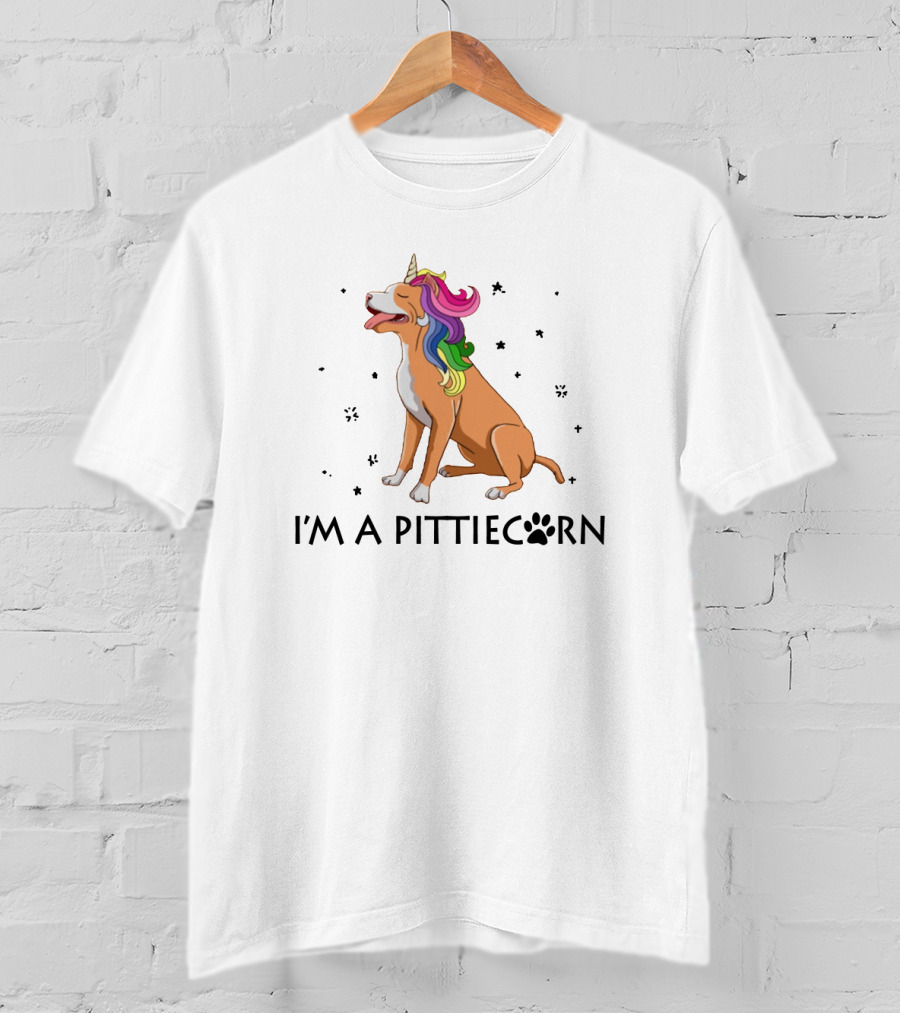 I'm A Pittiecorn Unicorn Dog With Rainbow Mane Stars T-Shirt