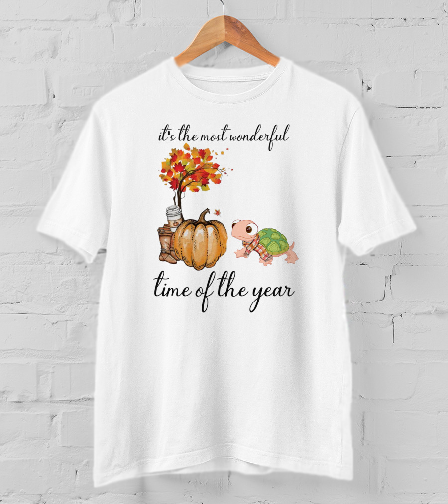 It's The Most Wonderful Time Of The Year Turtles Autumn Pumpkin Leaf T-Shirt