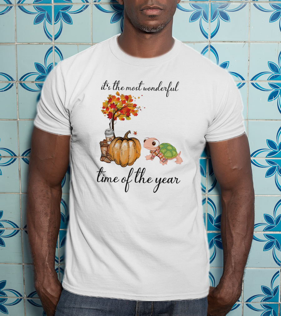 It's The Most Wonderful Time Of The Year Turtles Autumn Pumpkin Leaf T-Shirt