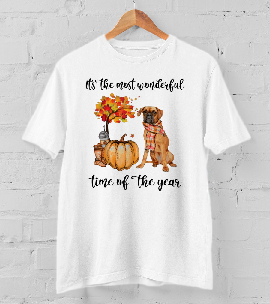 It's The Most Wonderful Time Of The Year Dog Autumn Leaves Pumpkin Coffee T-Shirt
