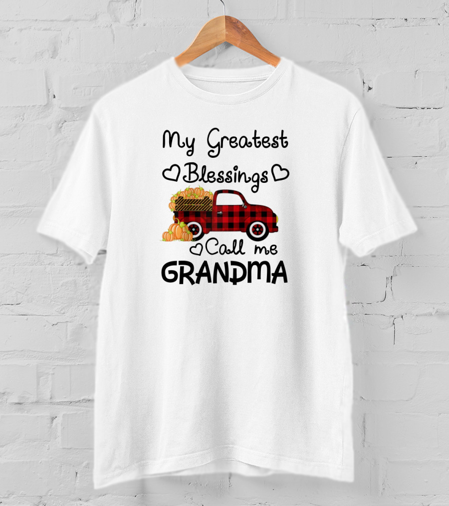 My Greatest Blessings Call Me Grandma Red Plaid Truck With Pumpkins T-Shirt