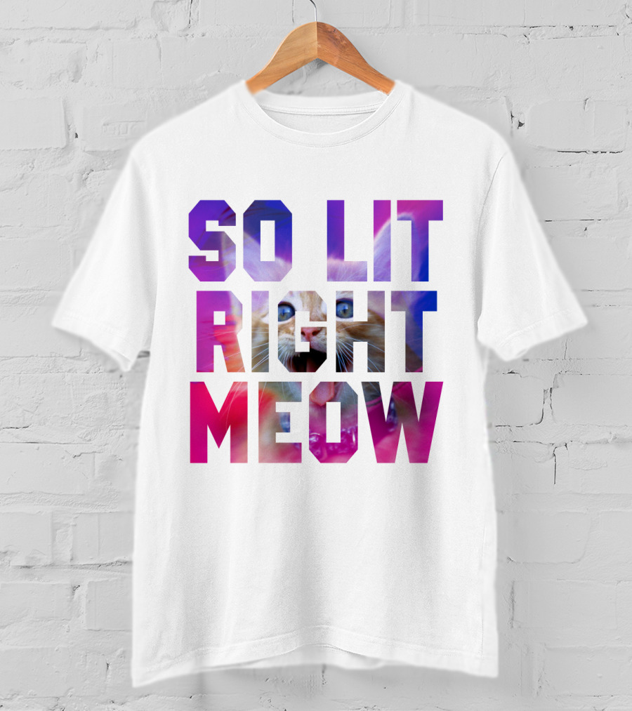 SO LIT RIGHT MEOW Cat Typography T-Shirt