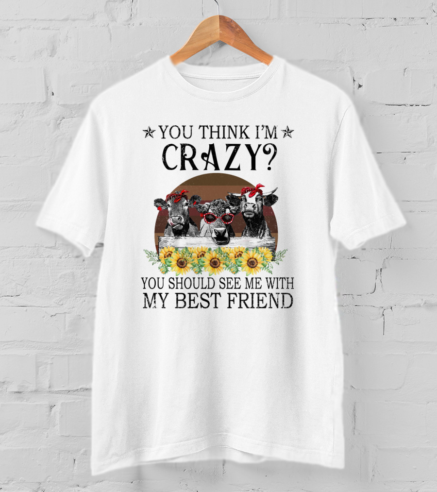 You Think I'm Crazy? You Should See Me With My Best Friend Cows And Sunflowers T-Shirt