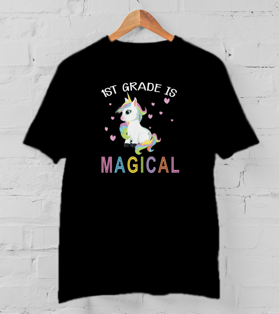 1st Grade Is Magical Unicorn Hearts Rainbow Colorful T-Shirt