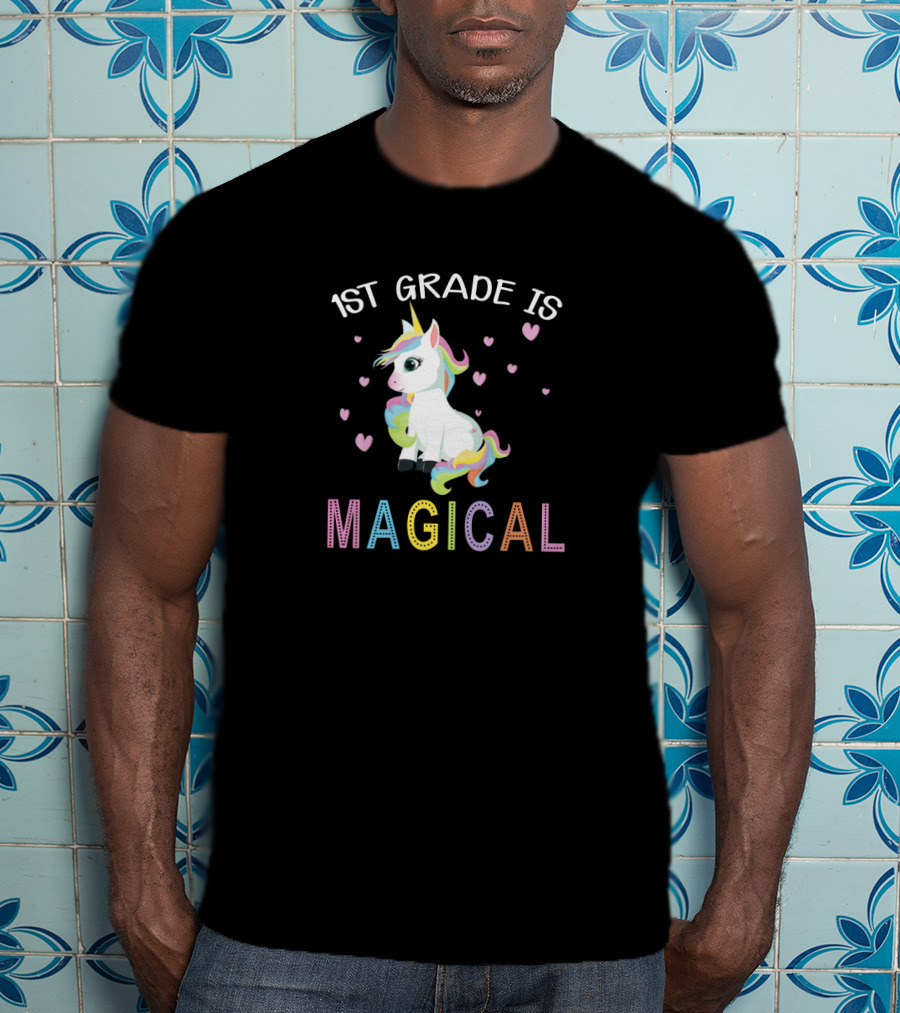 1st Grade Is Magical Unicorn Hearts Rainbow Colorful T-Shirt