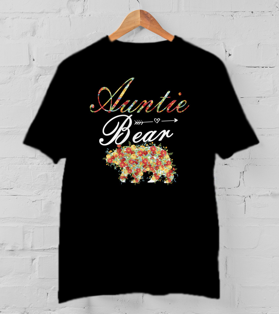 Auntie Bear Floral Arrow Heart T-Shirt