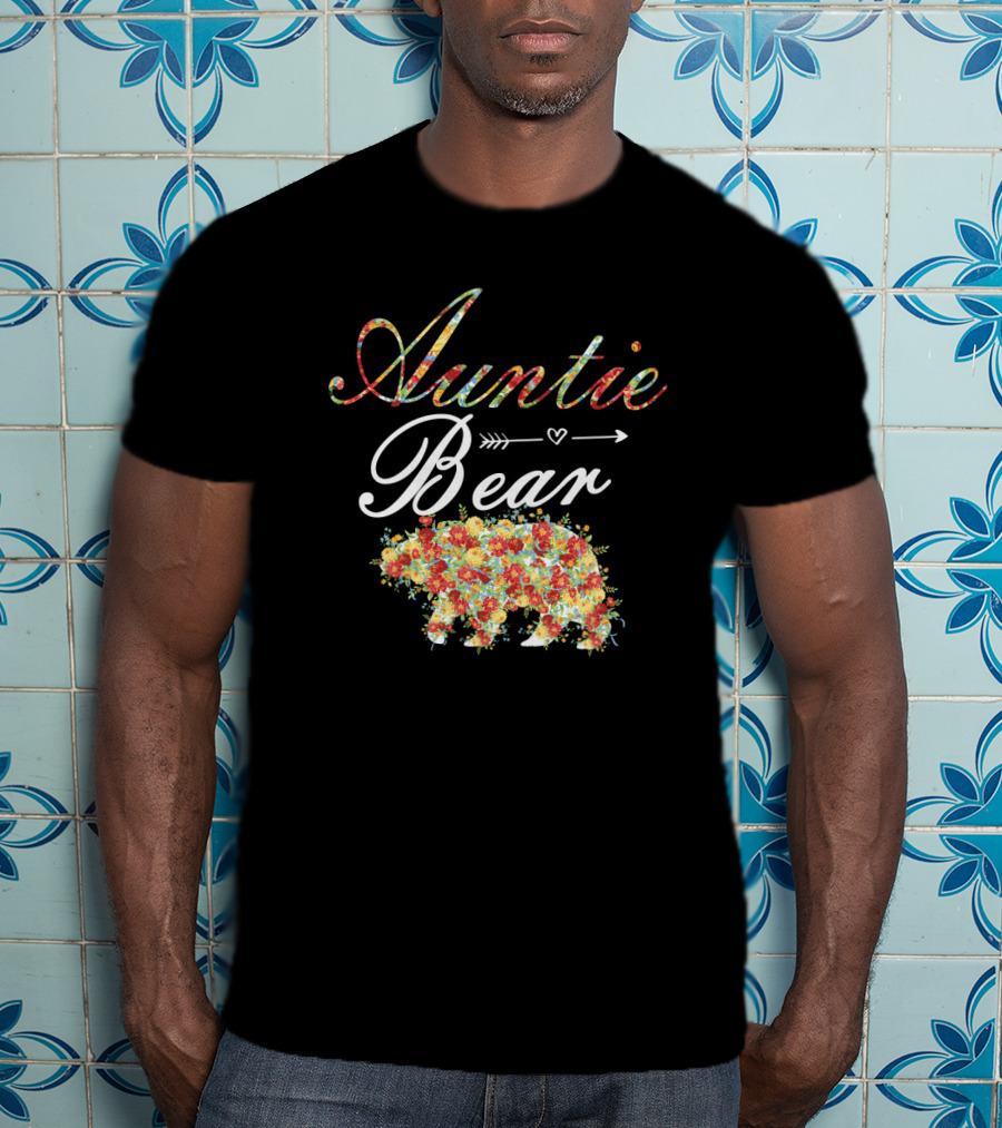 Auntie Bear Floral Arrow Heart T-Shirt