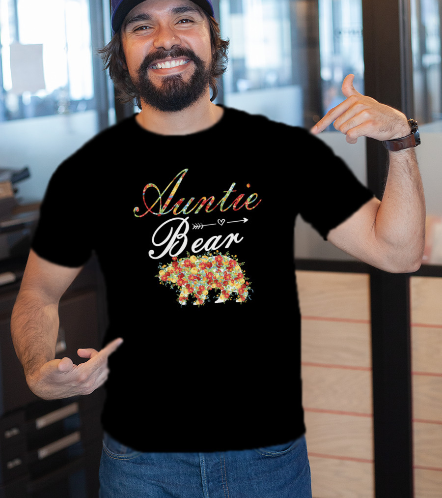 Auntie Bear Floral Arrow Heart T-Shirt