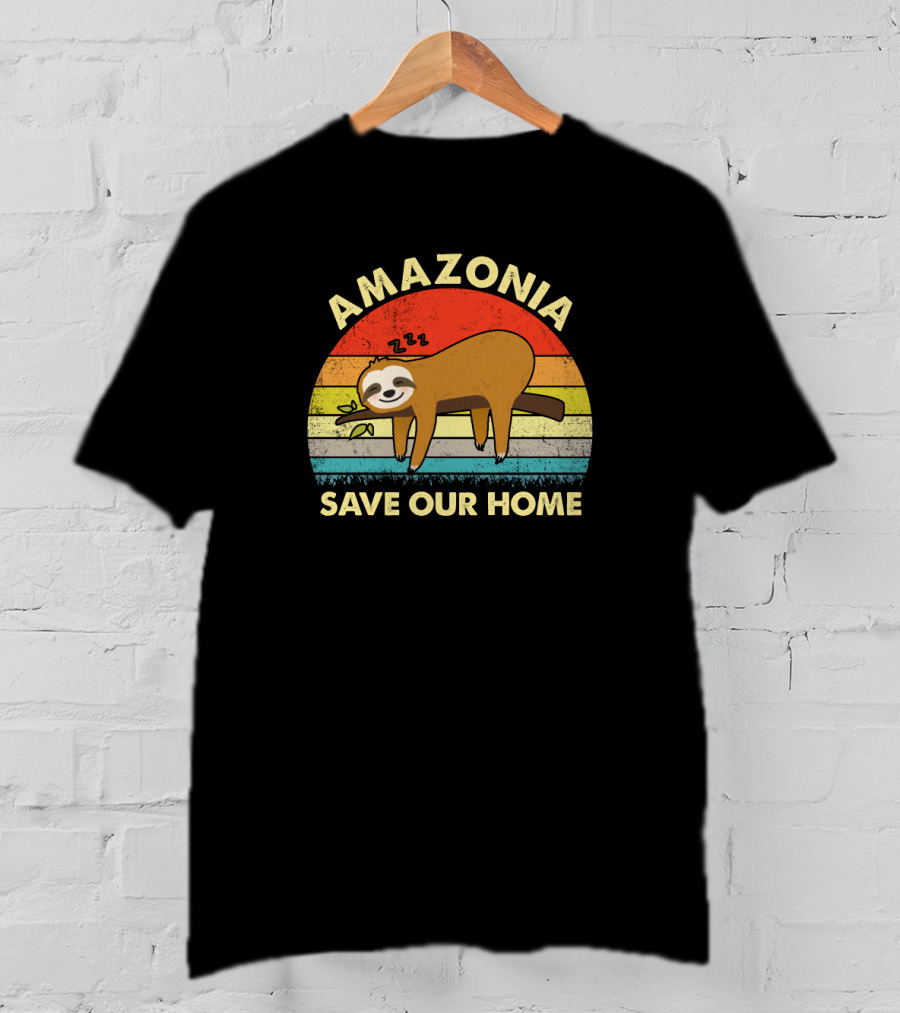 Amazonia Save Our Home Vintage Sloths Retro Rainbow T-Shirt