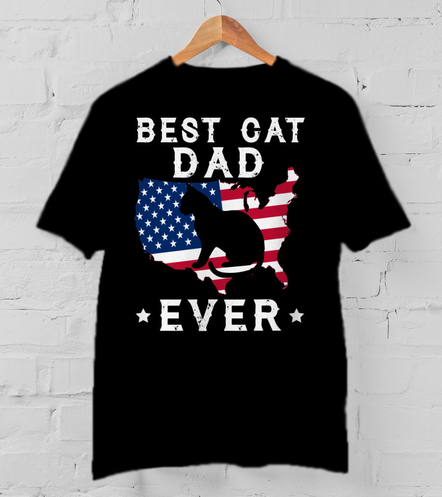 Best Cat Dad Ever USA Flag Cat T-Shirt