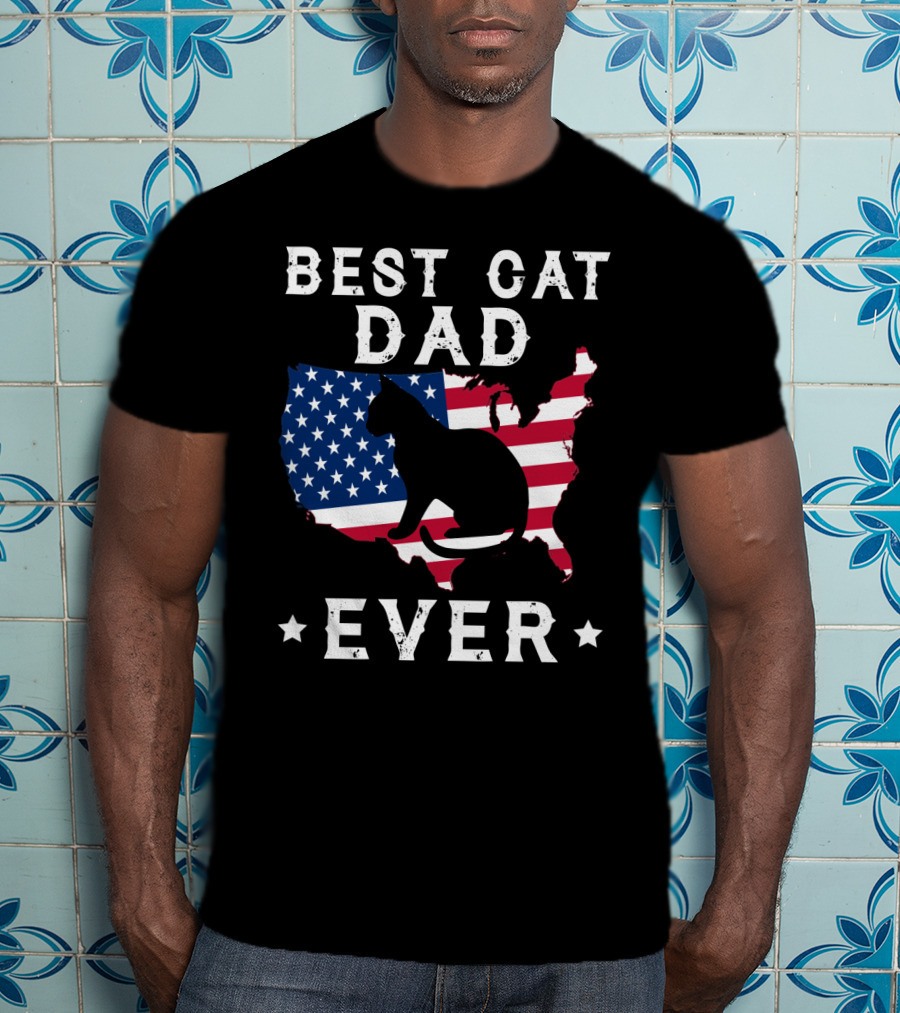 Best Cat Dad Ever USA Flag Cat T-Shirt
