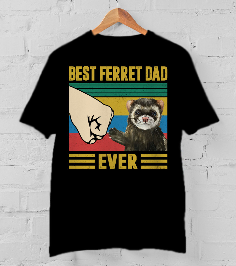Best Ferret Dad Ever Fist Bump Vintage Stripes T-Shirt