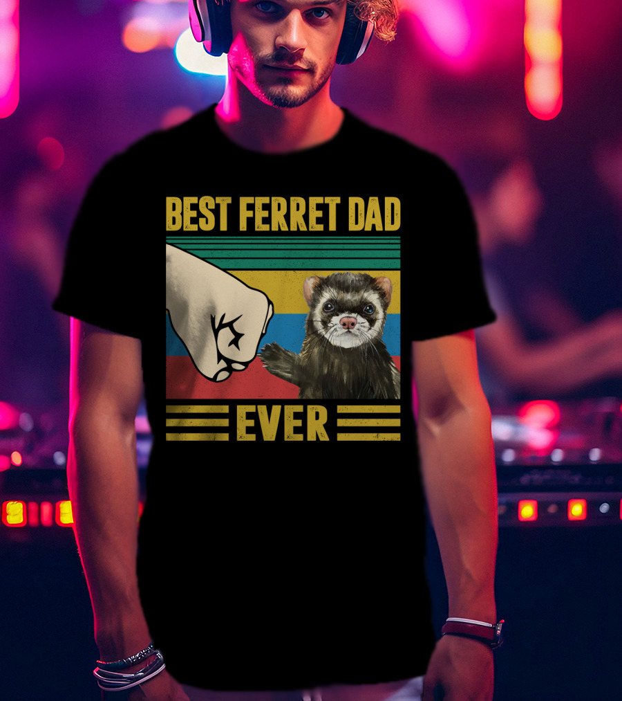 Best Ferret Dad Ever Fist Bump Vintage Stripes T-Shirt