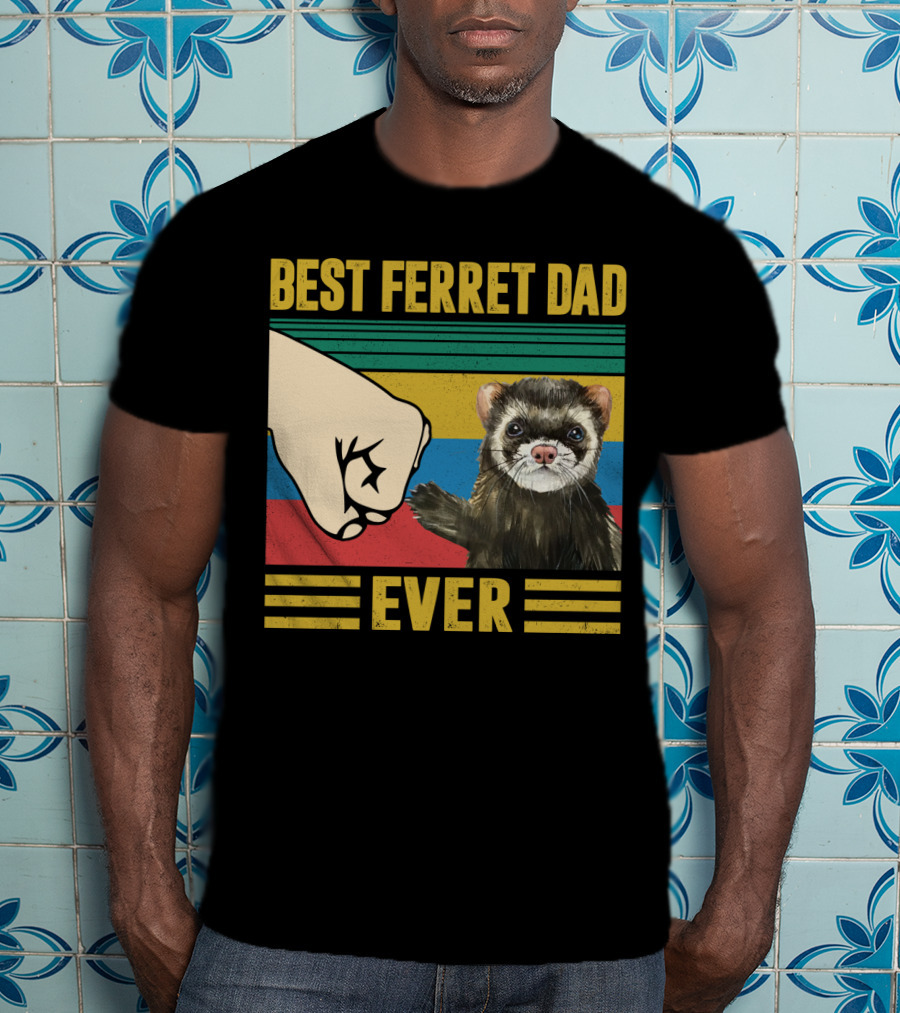 Best Ferret Dad Ever Fist Bump Vintage Stripes T-Shirt