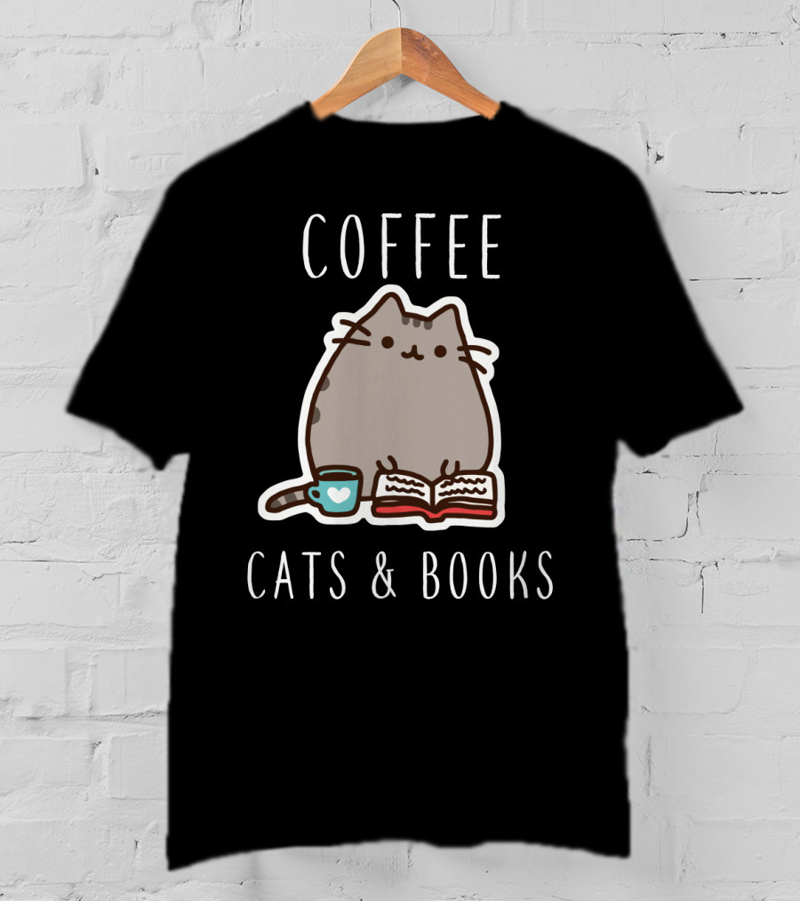 COFFEE CATS And BOOKS PUSHEEN MUG OPEN T-Shirt