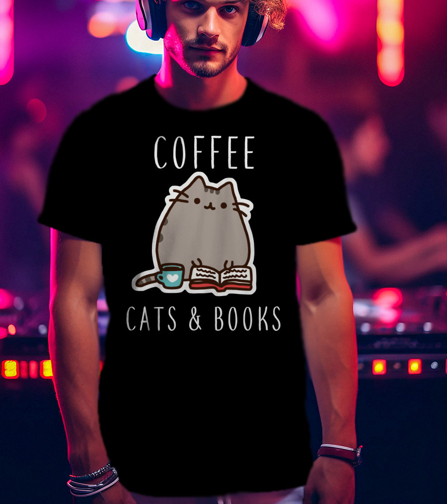 COFFEE CATS And BOOKS PUSHEEN MUG OPEN T-Shirt