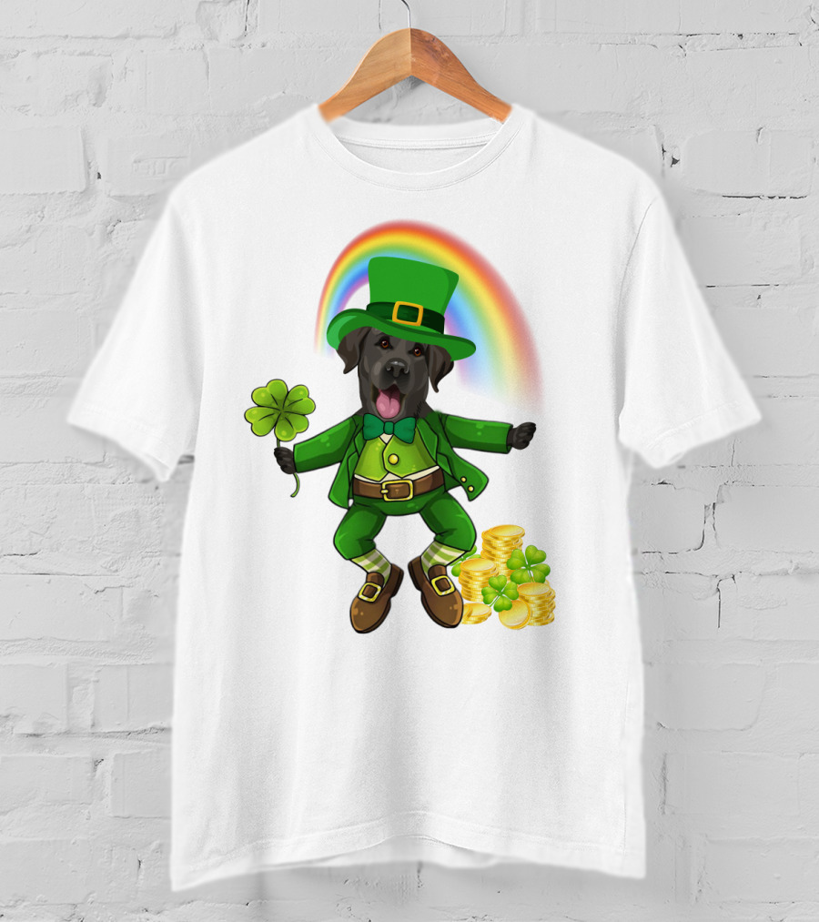 Lucky Irish Dog With Shamrock And Rainbow T-Shirt