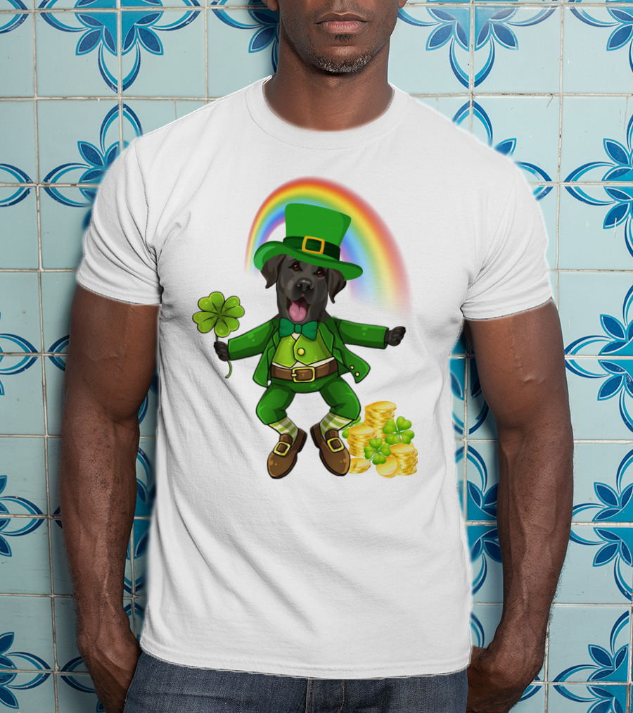 Lucky Irish Dog With Shamrock And Rainbow T-Shirt