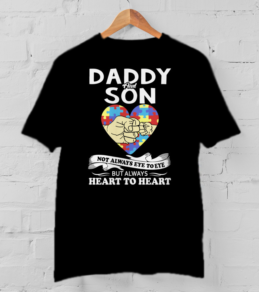 Daddy And Son Not Always Eye To Eye But Always Heart To Heart Puzzle Heart Fist Bump T-Shirt