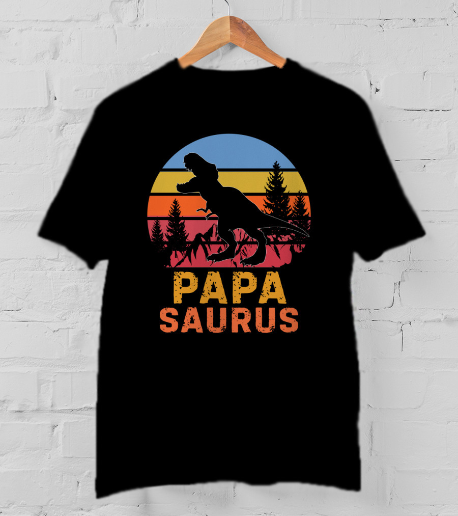 PAPA SAURUS Rex Dinosaur Silhouette Vintage Sunset T-Shirt