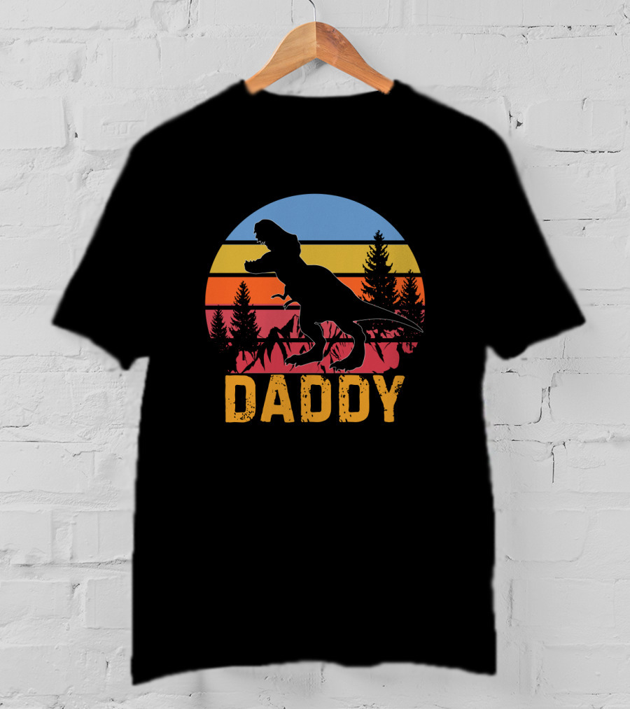 Daddy Saurus Dinosaur Sunset Silhouette Retro Vintage T-Shirt
