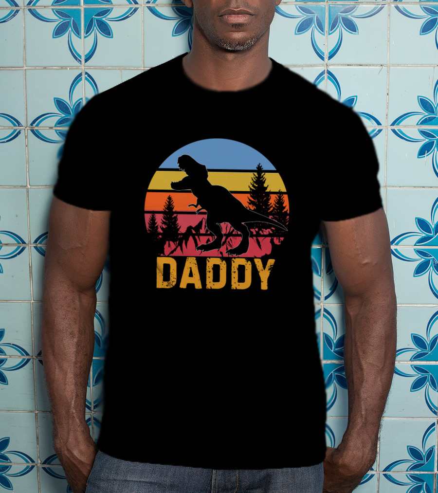 Daddy Saurus Dinosaur Sunset Silhouette Retro Vintage T-Shirt