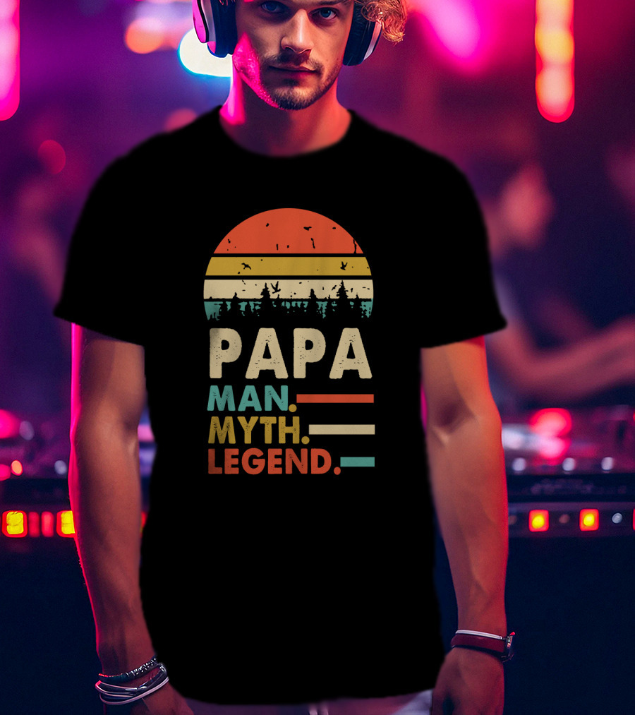Papa Man Myth Legend Retro Sunset Forest T-Shirt
