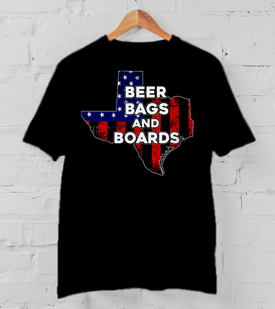 Beer Bags And Boards Cornhole In Texas Map Flag T-Shirt