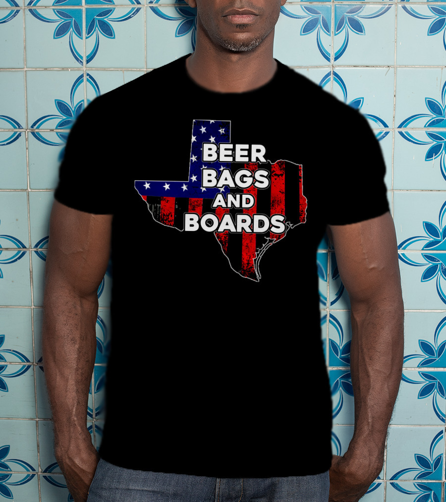 Beer Bags And Boards Cornhole In Texas Map Flag T-Shirt