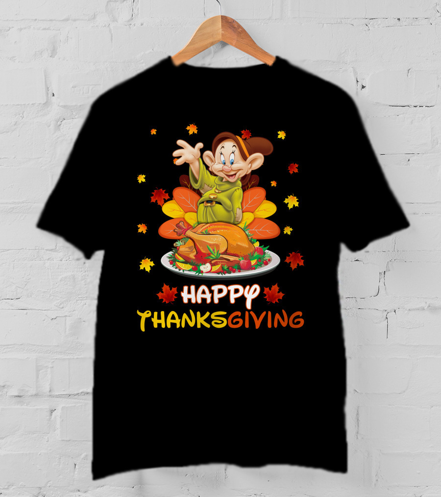 Dopey Happy Thanksgiving With Turkey And Autumn Leaves T-Shirt