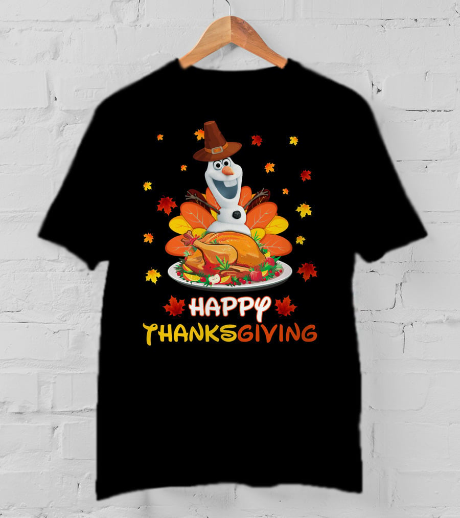 Olaf Turkey Happy Thanksgiving With Autumn Leaves And Pumpkin Pie T-Shirt