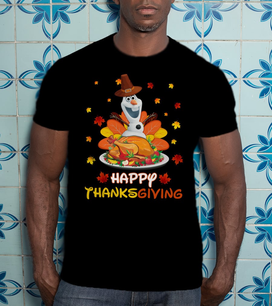 Olaf Turkey Happy Thanksgiving With Autumn Leaves And Pumpkin Pie T-Shirt