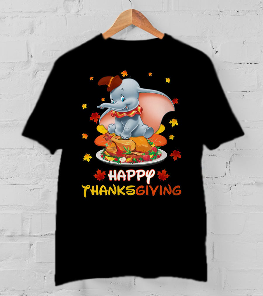 Happy Thanksgiving Dumbo Turkey Autumn Leaves T-Shirt