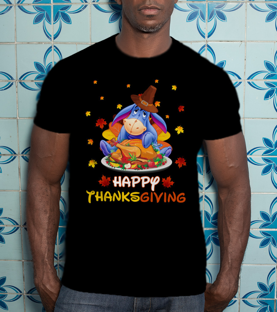 Eeyore Happy Thanksgiving Turkey Feast Leaves T-Shirt