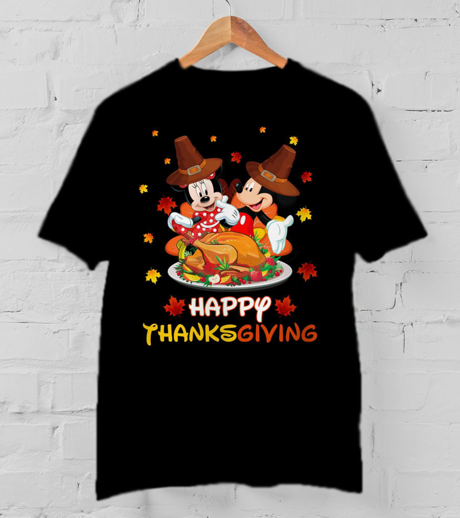Happy Thanksgiving Mickey And Minnie Turkey Feast T-Shirt