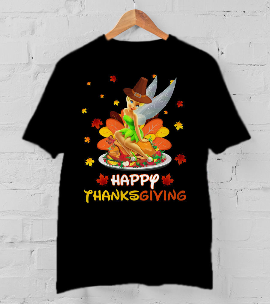 Happy Thanksgiving Tinkerbell Leaves And Cornucopia T-Shirt