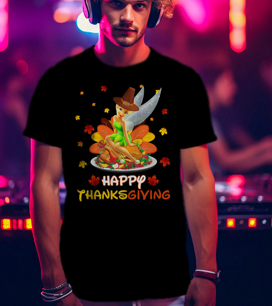 Happy Thanksgiving Tinkerbell Leaves And Cornucopia T-Shirt