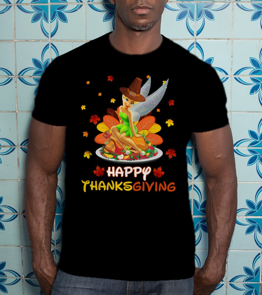 Happy Thanksgiving Tinkerbell Leaves And Cornucopia T-Shirt