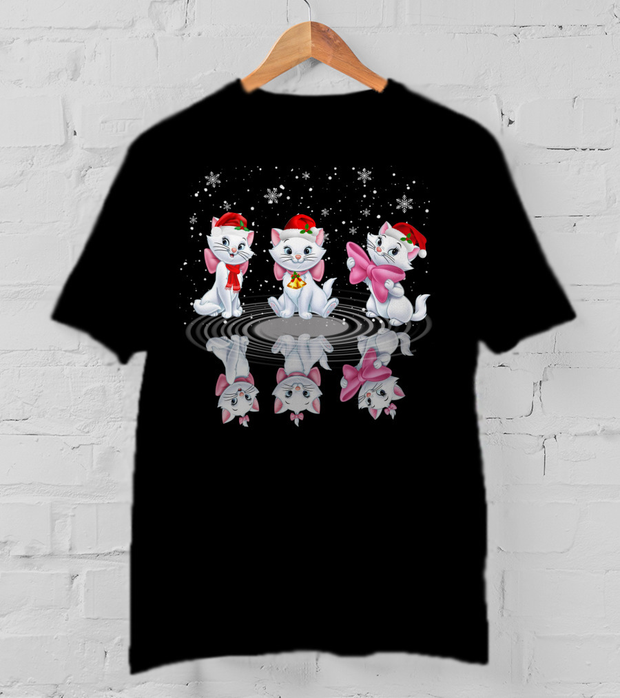 Marie Aristocats Christmas Kittens With Santa Hats And Bows T-Shirt