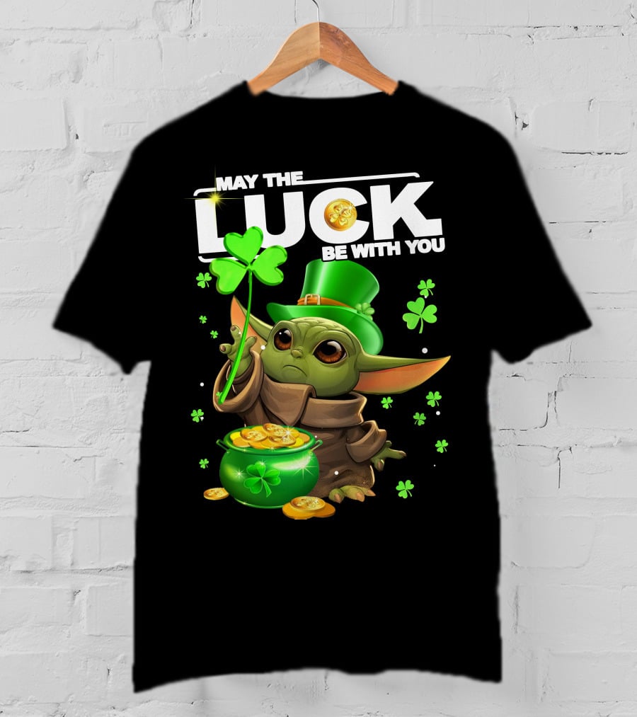 May The Luck Be With You Baby Yoda Clover Gold Coins T-Shirt