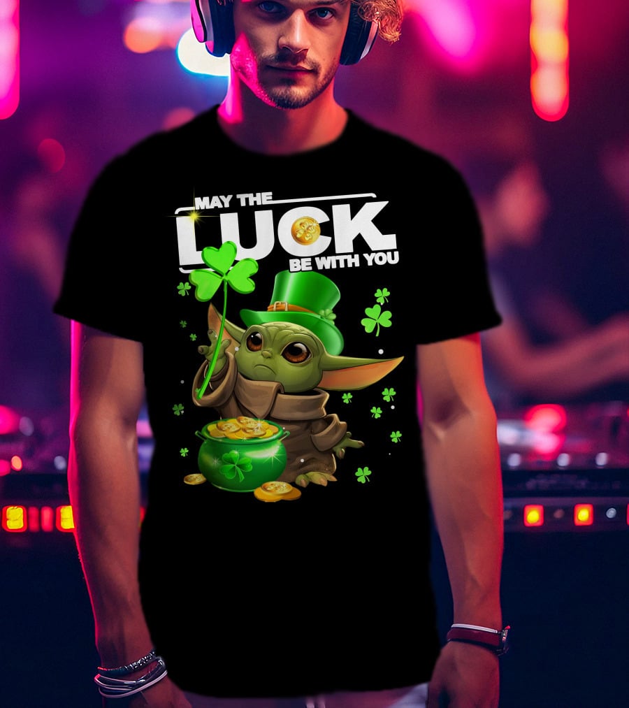 May The Luck Be With You Baby Yoda Clover Gold Coins T-Shirt