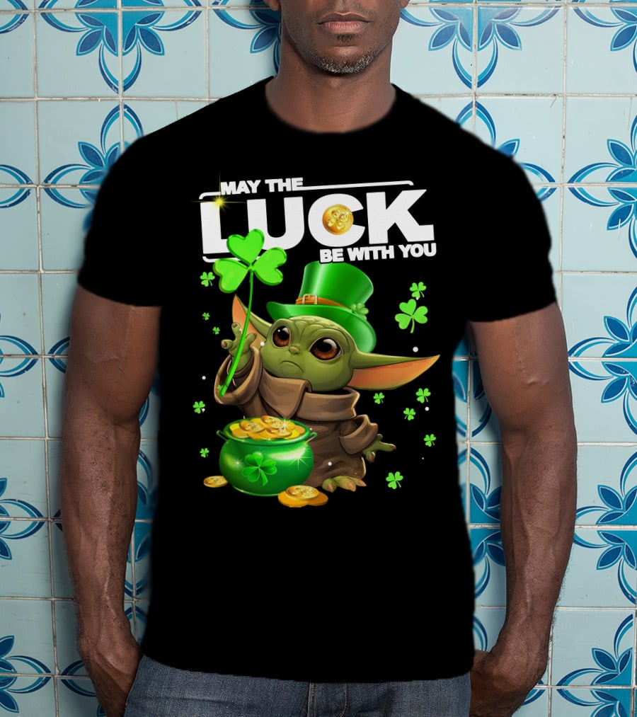 May The Luck Be With You Baby Yoda Clover Gold Coins T-Shirt